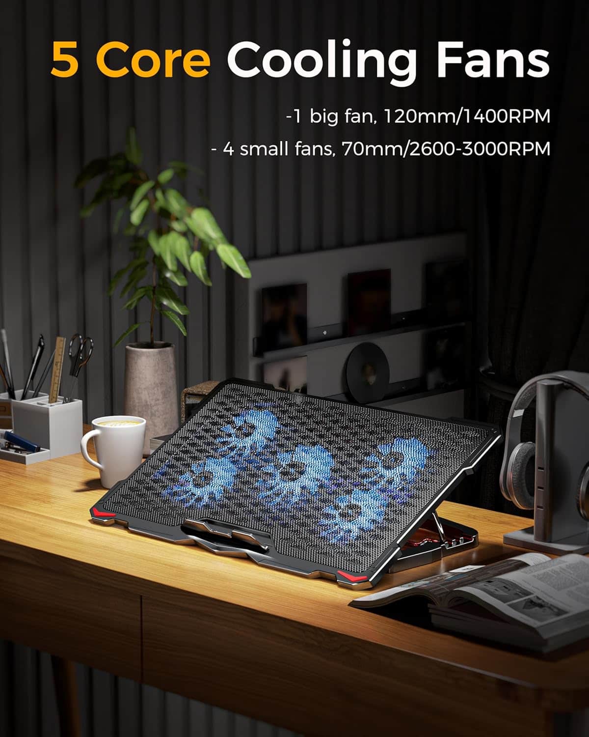 Laptop Cooling Pad 5 Fans Up to 17.3 Inch Heavy Notebook Cooler