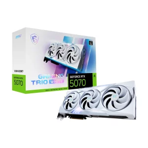 MSI RTX 5070 GAMING TRIO OC თეთრი – 12GB GDDR7, ორმაგი სამვენტილატორიანი გრაფიკული პროცესორი
