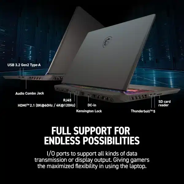 MSI Vector 16 HX AI ports with Thunderbolt 5 HDMI RJ45 and SD card reader