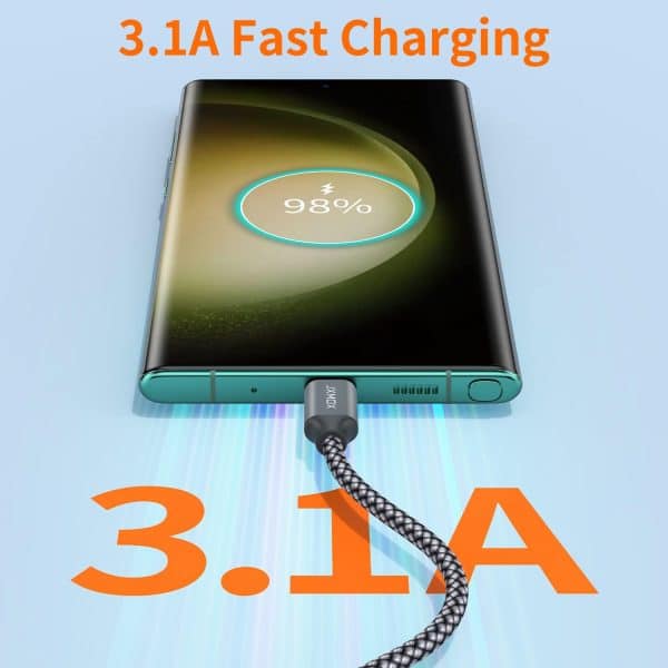 JXMOX USB-A to USB-C კაბელი 3.3FT 2 ცალი, Grey