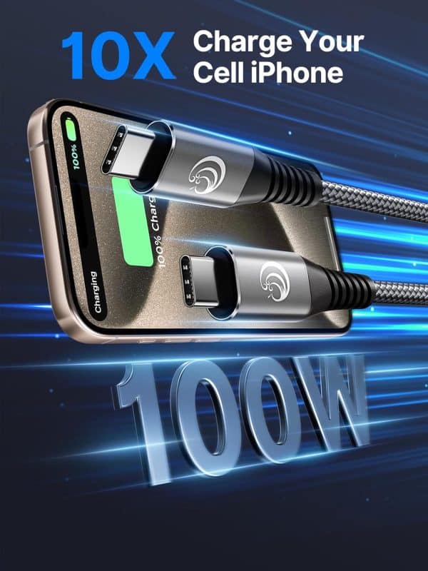 USB-C to USB-C 100W Cable 10FT 2-Pack