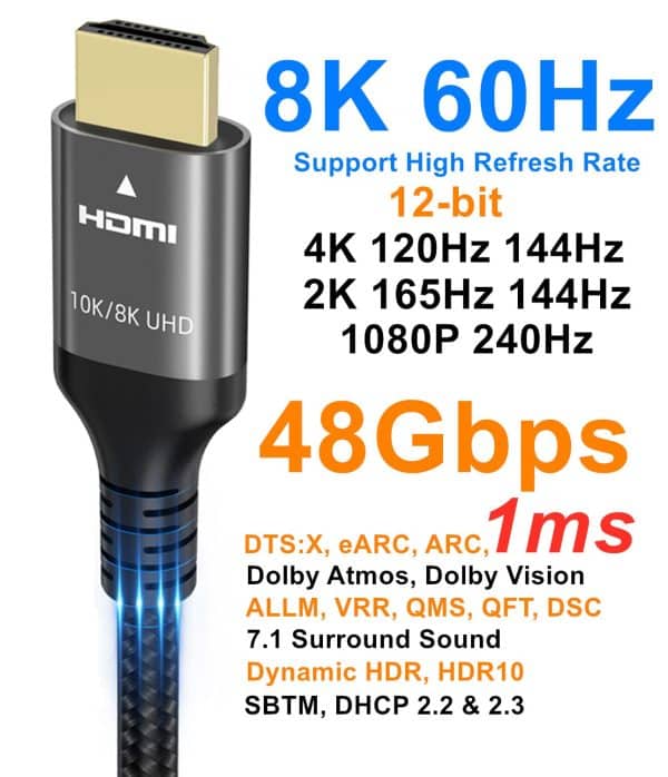 Ubluker 10K 8K 4K HDMI Cable 48Gbps 6.6 FT