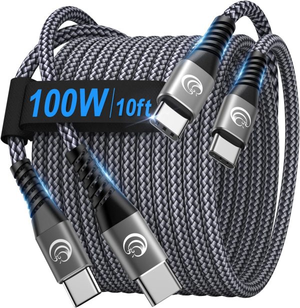 USB-C to USB-C 100W Cable 10FT 2-Pack